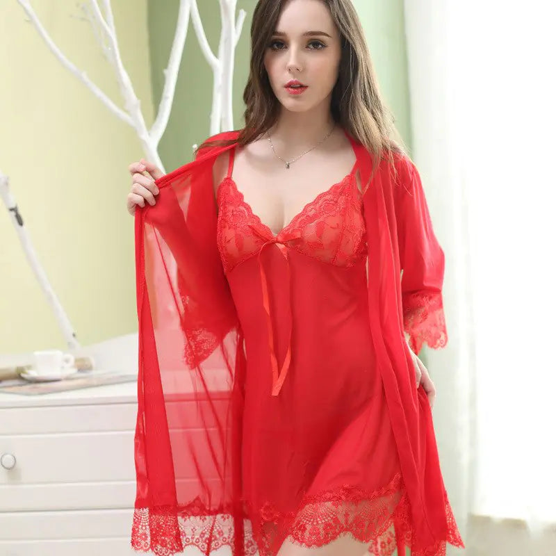 AlluraOne™ Plus Size Sheer Lace Lingerie Nightwear Set