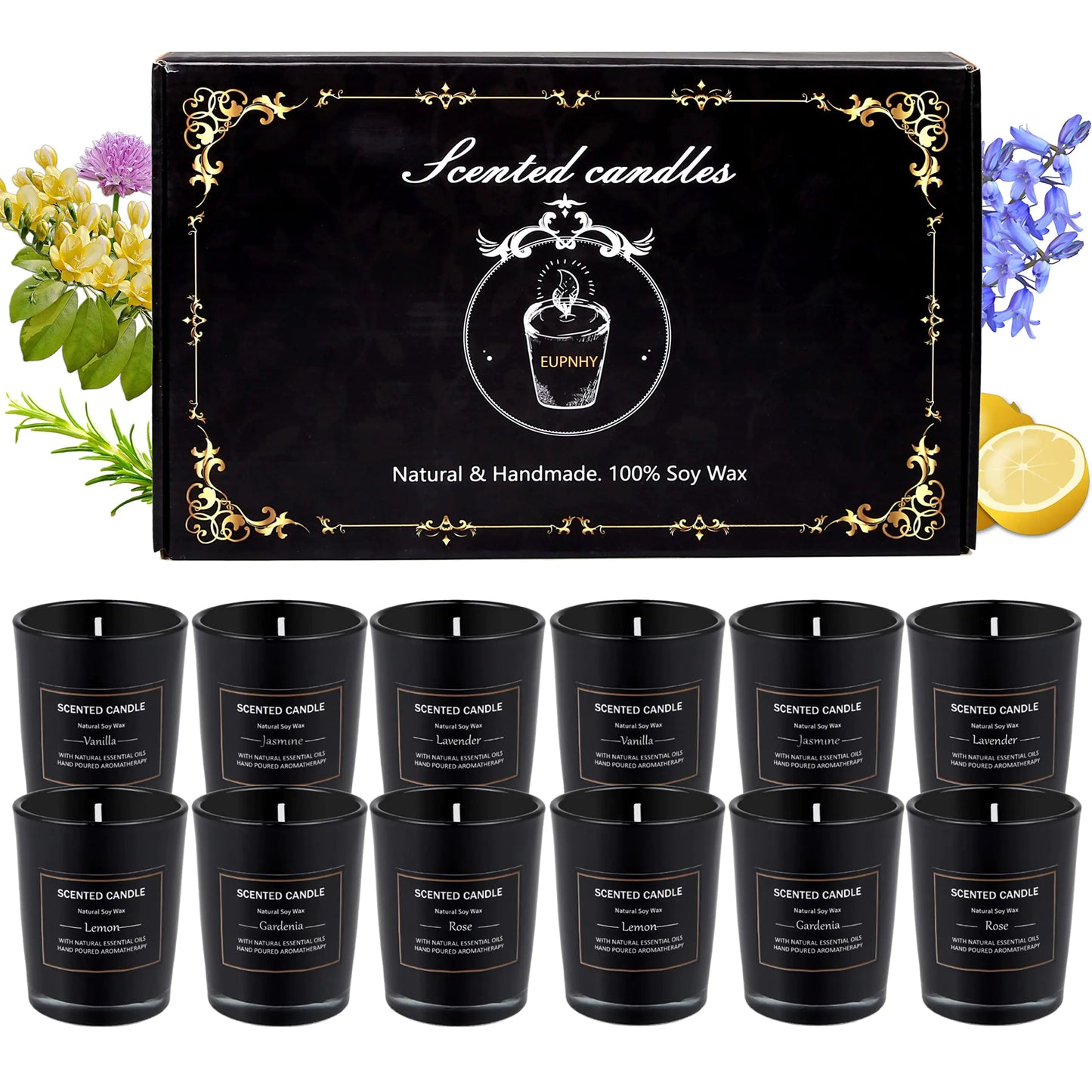 AlluraOne™ EUPNHY Scented Soy Wax Candle Set 12 Pack - Aromatherapy Gifts for Women