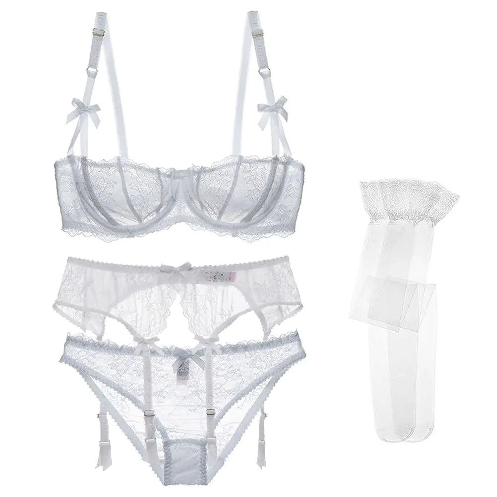AlluraOne™ Varsbaby Lace Lingerie Set with Bra, Panties, and Stockings