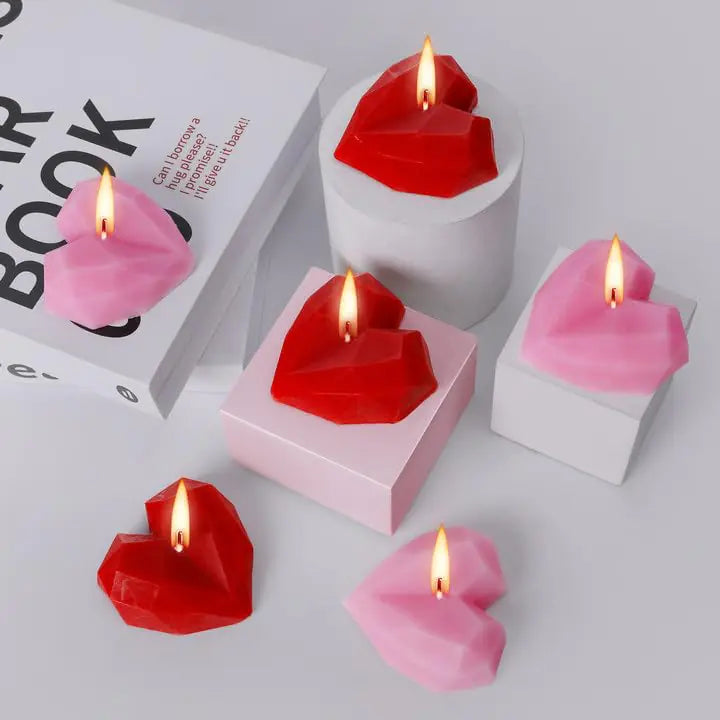 AlluraOne™ 6-Pack Romantic Heart Scented Candles - Crafted Diamond Design for Special Occasions (Red & Pink)