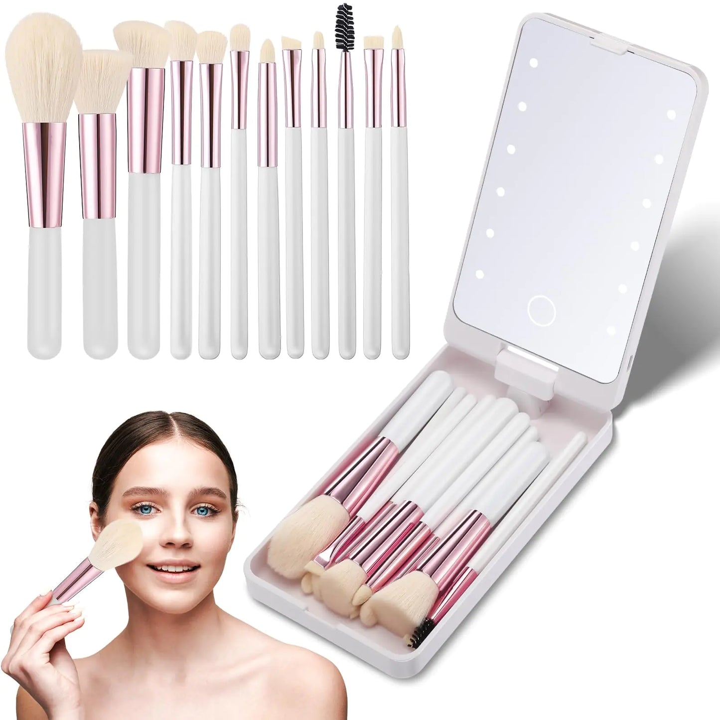AlluraOne™ GlowBrush 12-Piece Travel Set with Light-Up Mirror