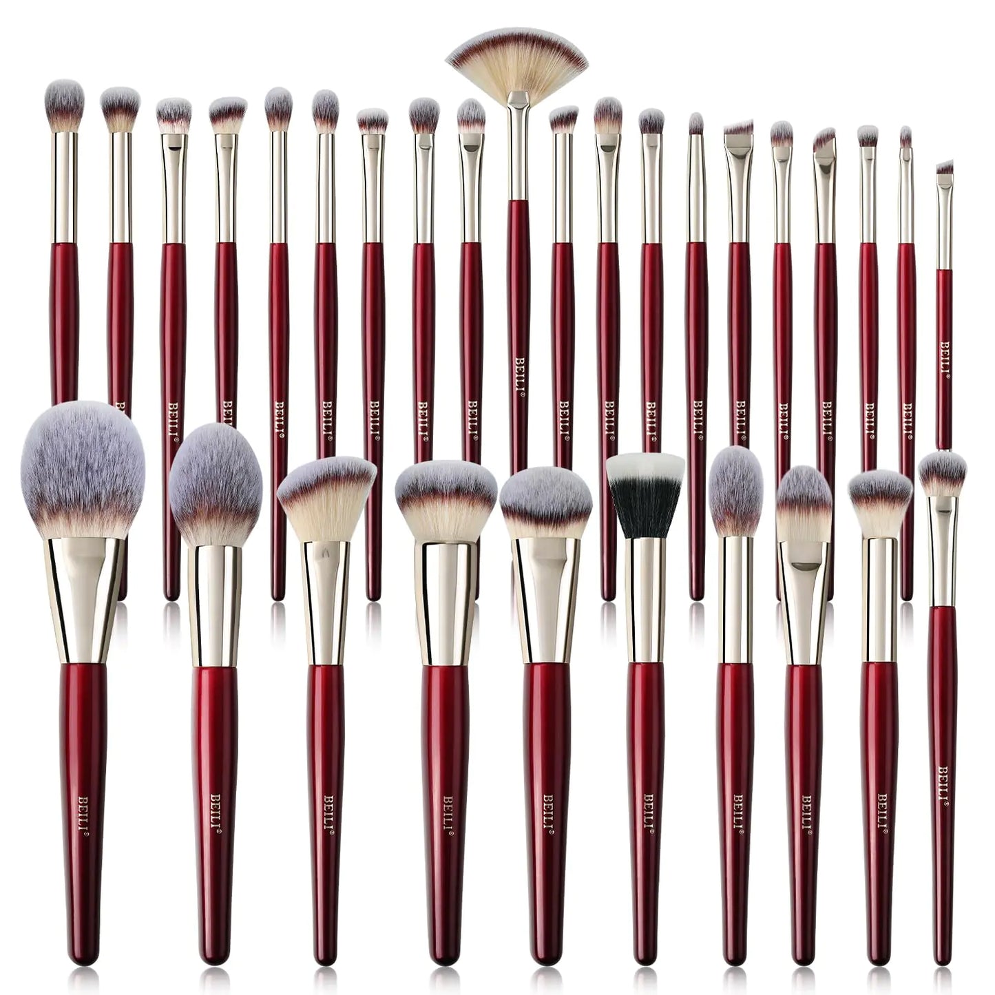 AlluraOne™ BEILI 30Pc Red Vegan Makeup Brush Set