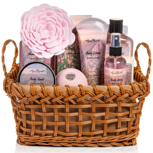 AlluraOneâ„¢ Luxury Spa Basket for Women - Rose & Orchid Bath Ensemble