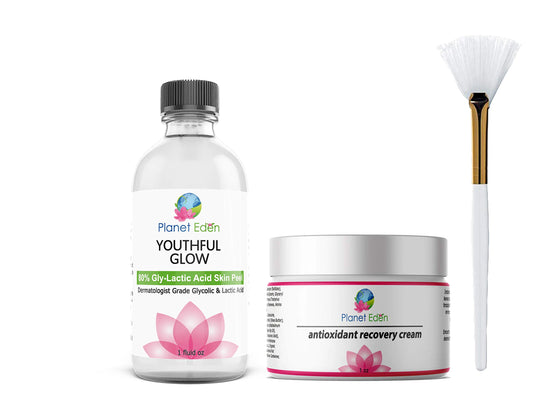 AlluraOneâ„¢ Glow Radiance Peel Kit - Glycolic & Lactic Power Duo with Antioxidant Cream & Brush