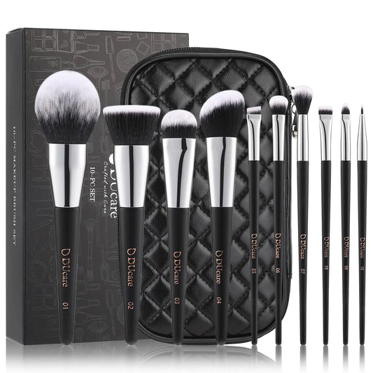 AlluraOneâ„¢ DUcare Luxe 10Pc Travel Makeup Brush Set with Vegan Case