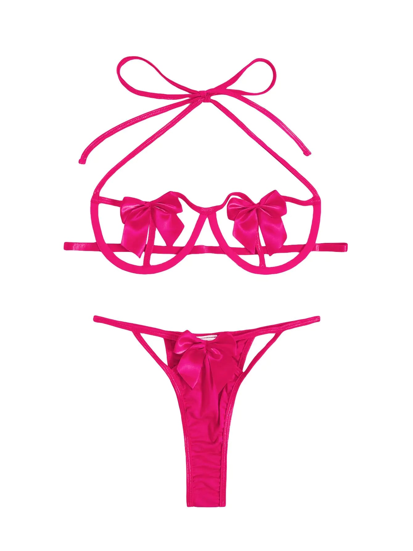 AlluraOne™ SOLY HUX Women's Hot Pink Bow-Knot Lingerie Set