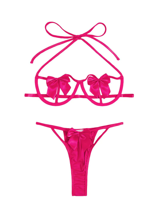 AlluraOneâ„¢ SOLY HUX Women's Hot Pink Bow-Knot Lingerie Set