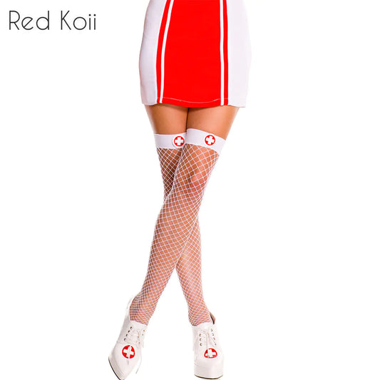 AlluraOneâ„¢ Nurse Thigh High Fishnet Stockings for Adults