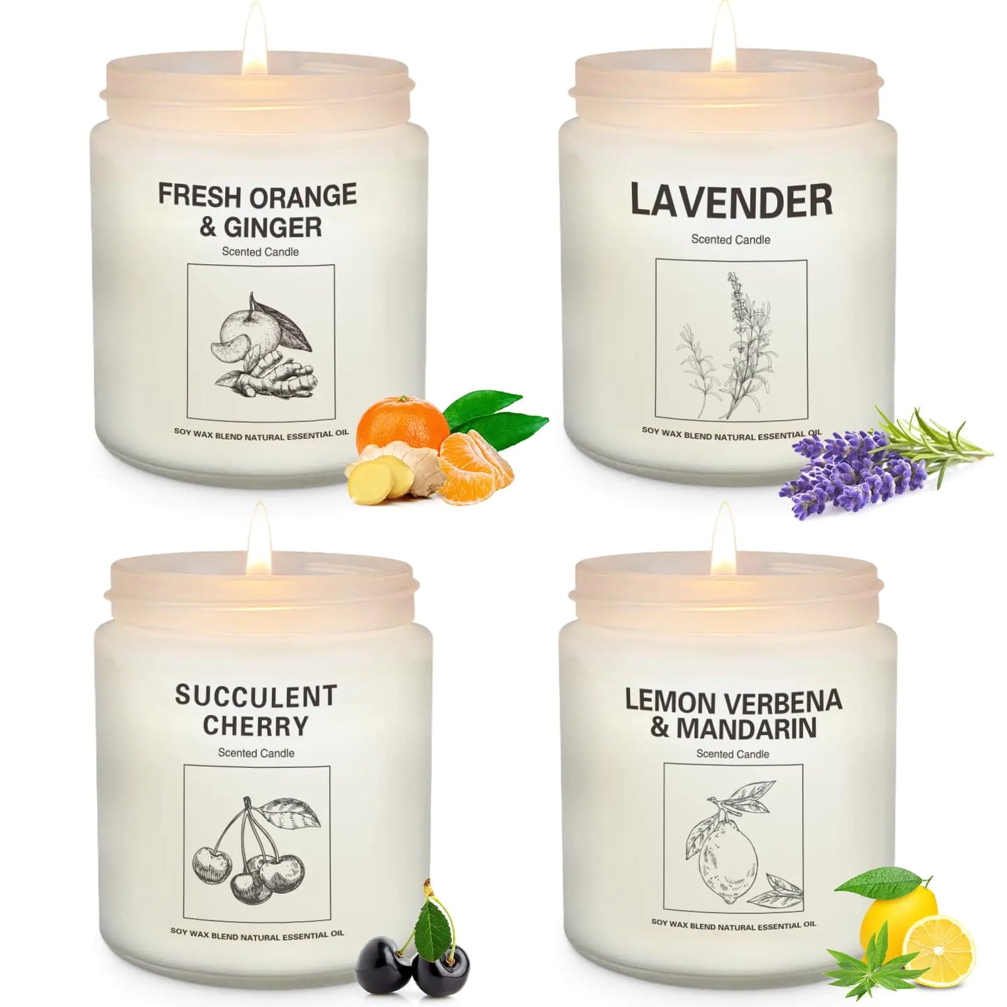 AlluraOne™ Scented Soy Wax Candle Quartet | 4 Aromatic Blends | 240+ Hours Burn Time