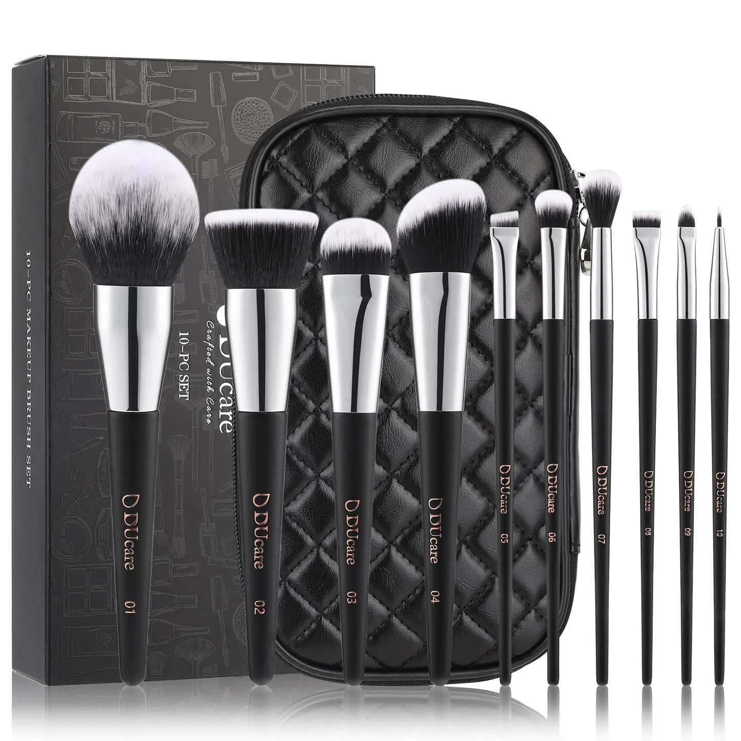 AlluraOneâ„¢ DUcare Luxe 10Pc Travel Makeup Brush Set with Vegan Case