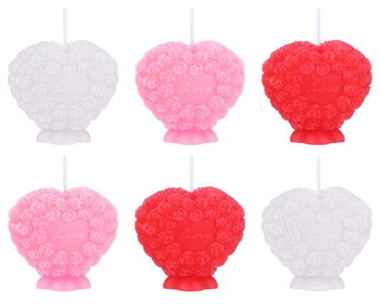 AlluraOne™ 6-Pack Romantic Heart Scented Candles - Crafted Diamond Design for Special Occasions (Red & Pink)