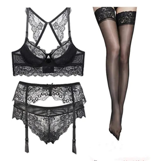 AlluraOne™ Lace Lingerie Set with Stockings for Nightclubs