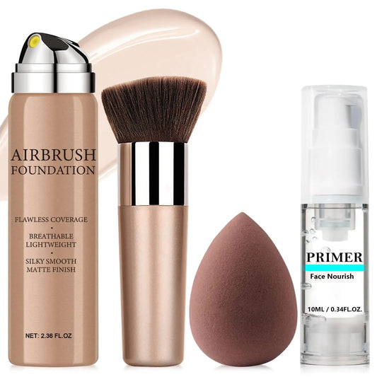AlluraOne™   SilkyMist AirBrush Foundation & Primer Spray with Brush (#4 Porcelain)