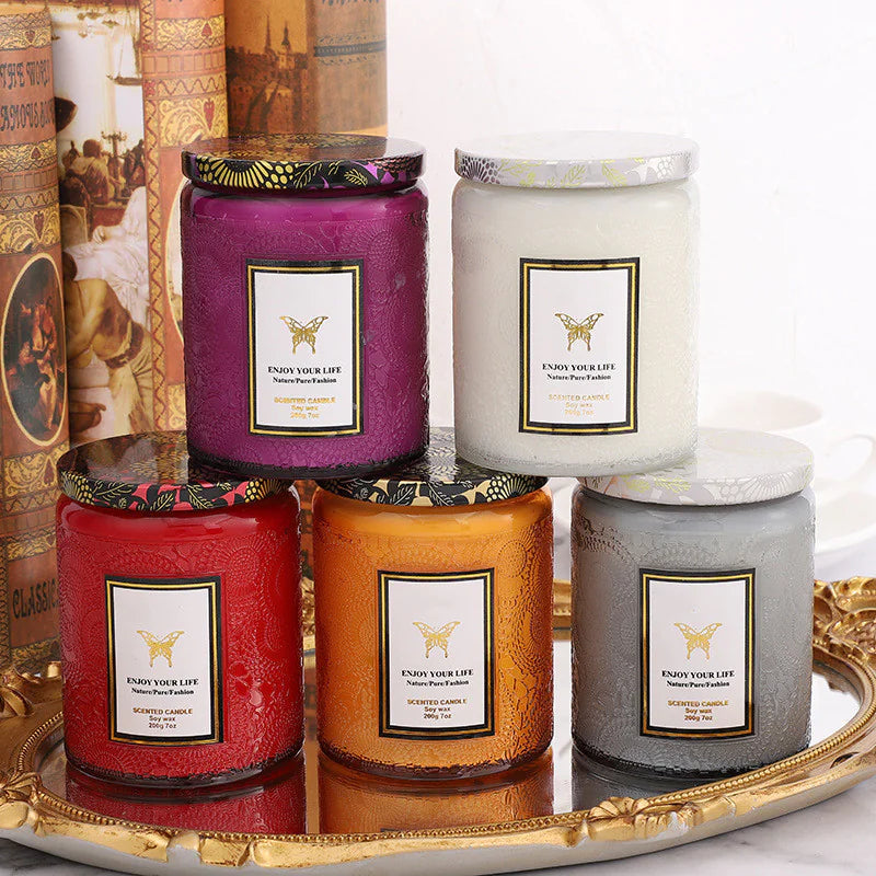 AlluraOne™   Embossed Glass Soy Aromatherapy Candles