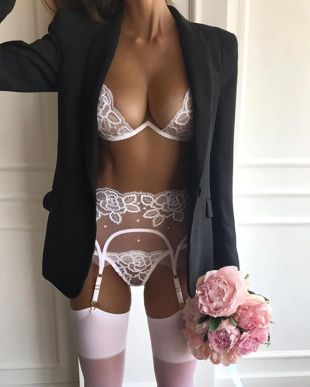 AlluraOne™   Embroidered Floral Lace Lingerie Set - 3 Pieces