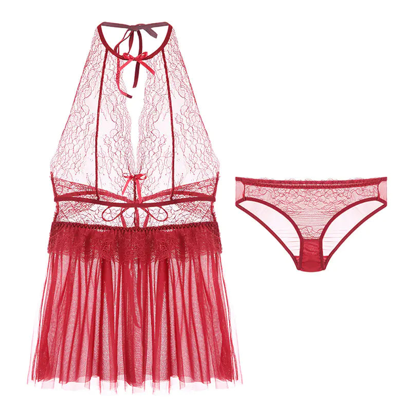 AlluraOne™ Lace Lingerie Sleepwear Set with Sheer Homewear