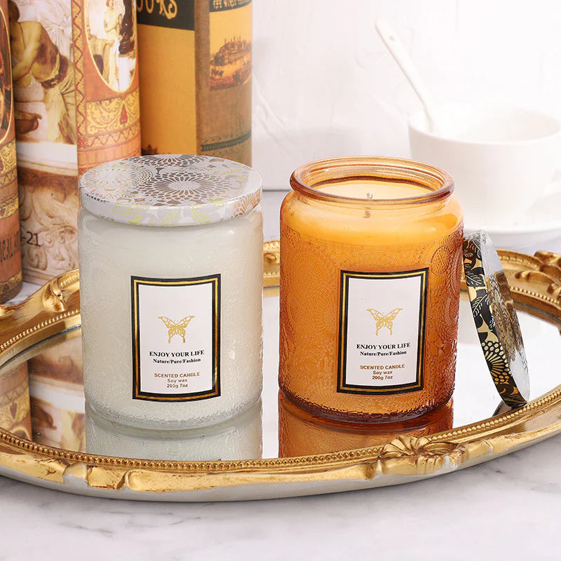AlluraOne™   Embossed Glass Soy Aromatherapy Candles