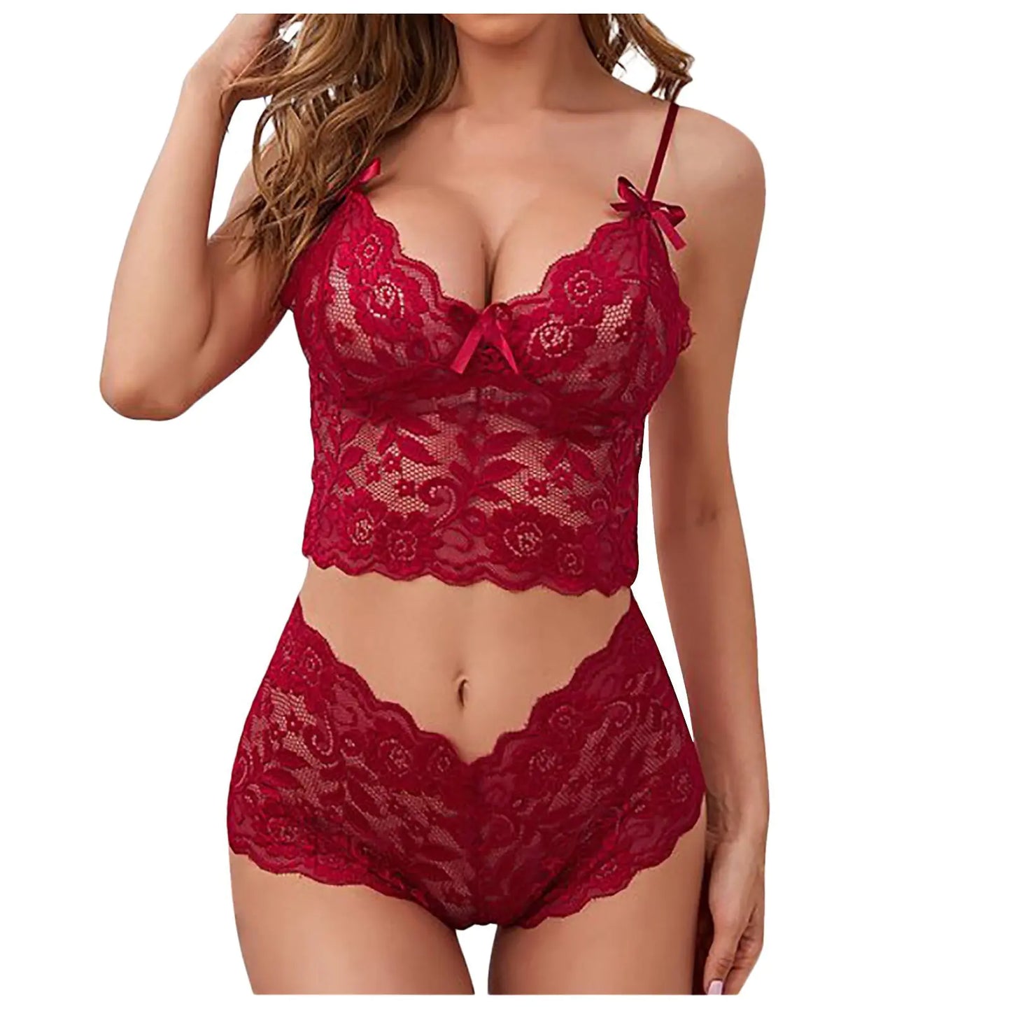 AlluraOne™   Lace Lingerie Set with Adjustable Camisole and Thong