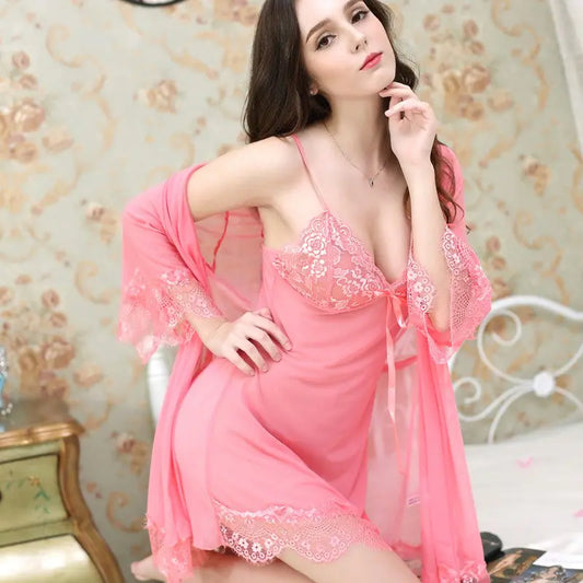 AlluraOne™ Plus Size Sheer Lace Lingerie Nightwear Set