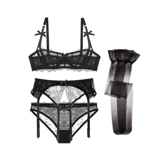 AlluraOne™   Varsbaby Lace Lingerie Set with Bra, Panties, and Stockings