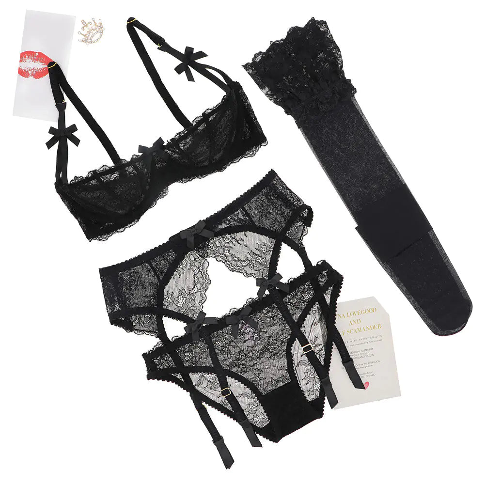 AlluraOne™   Varsbaby Lace Lingerie Set with Bra, Panties, and Stockings