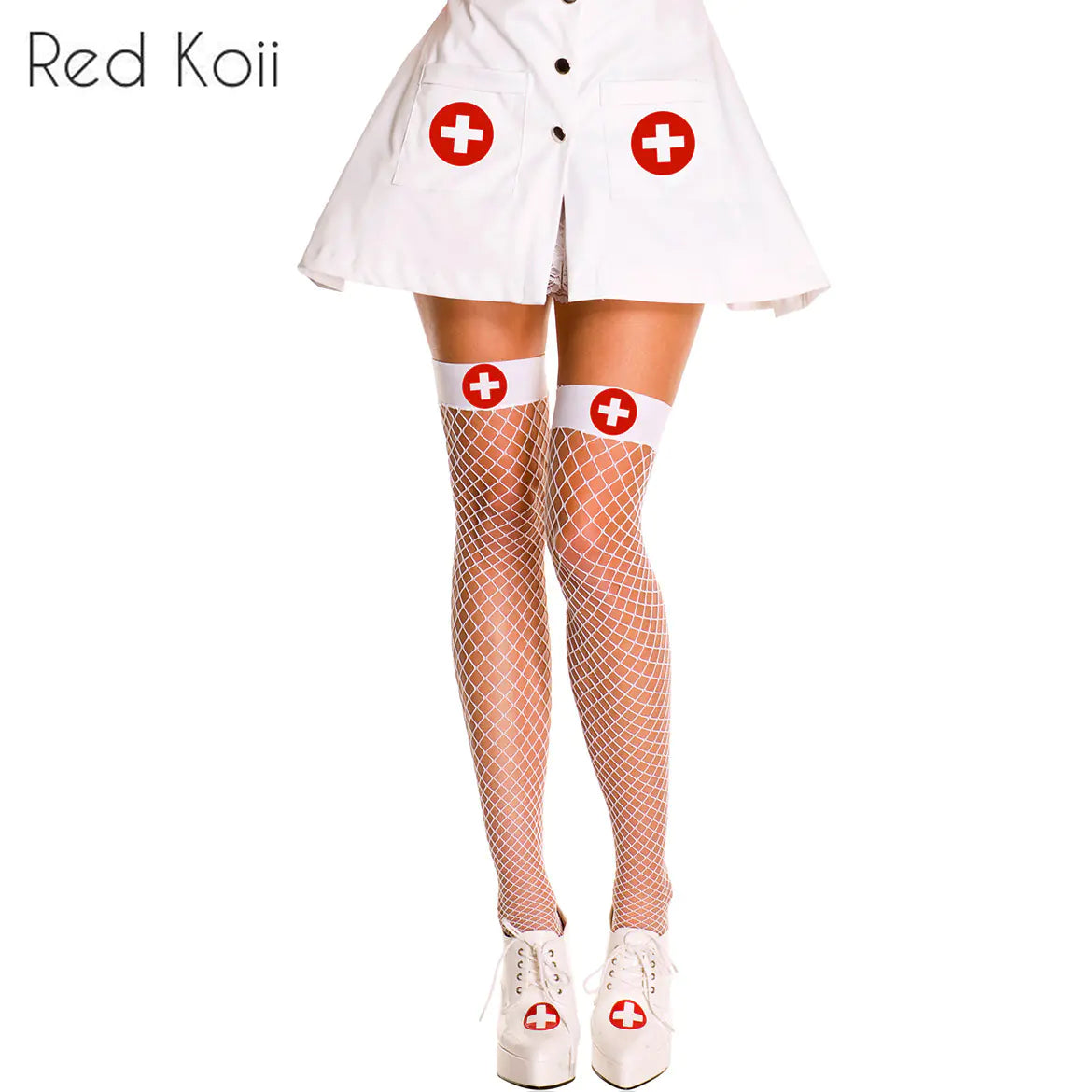 AlluraOne™   Nurse Thigh High Fishnet Stockings for Adults