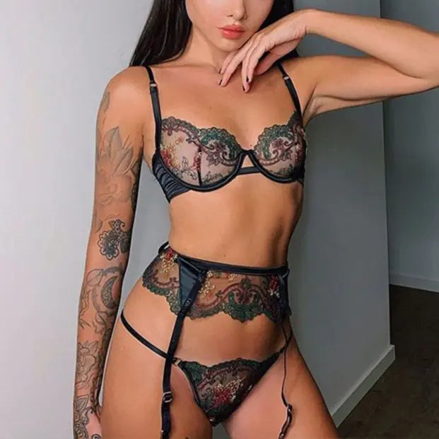 AlluraOne™  European Style Embroidered Lace Lingerie Set