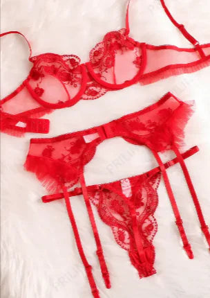 AlluraOne™   Elegant Red Lace Lingerie Set