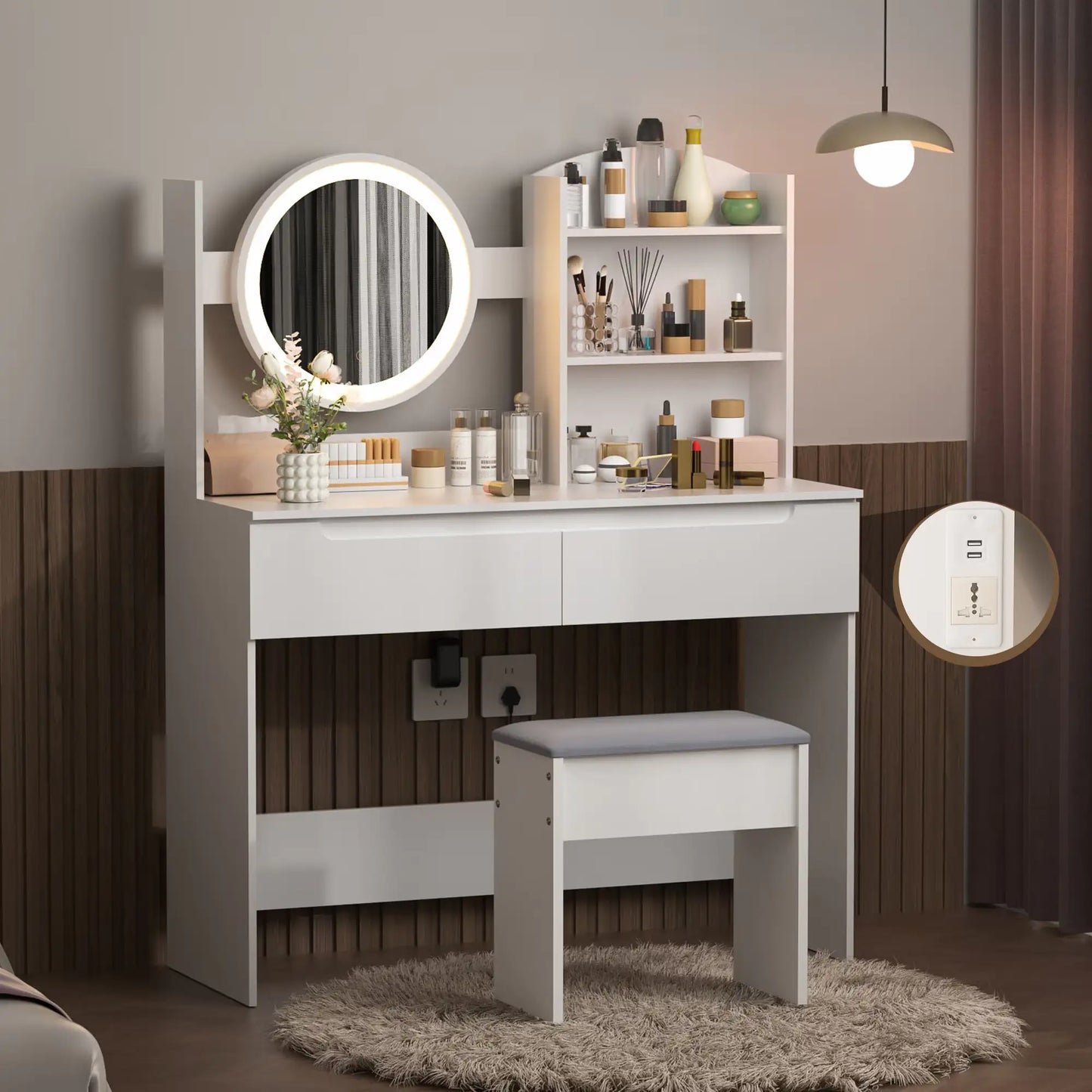 AlluraOne™   Contemporary Beauty Vanity & Mirror Set