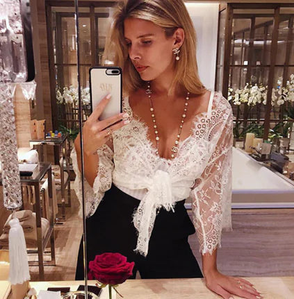 AlluraOne™   Lace Lingerie with Sheer Design and Long Sleeves