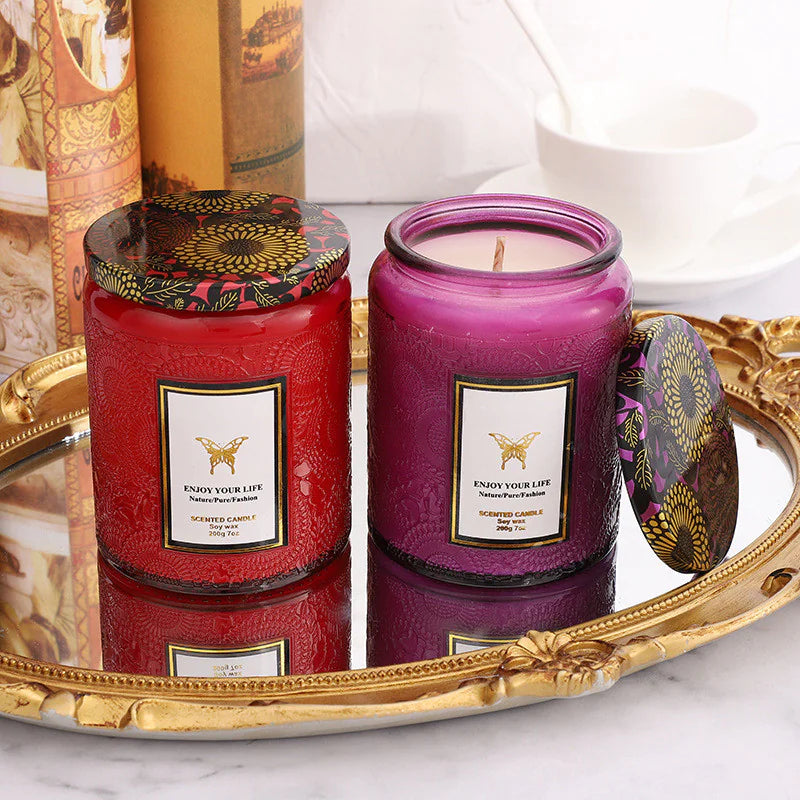 AlluraOne™   Embossed Glass Soy Aromatherapy Candles