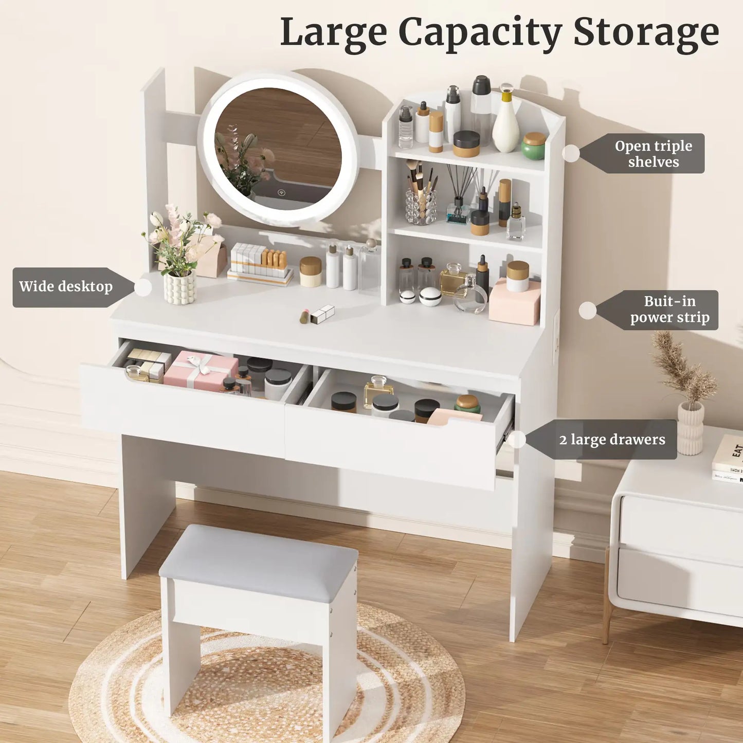 AlluraOne™   Contemporary Beauty Vanity & Mirror Set