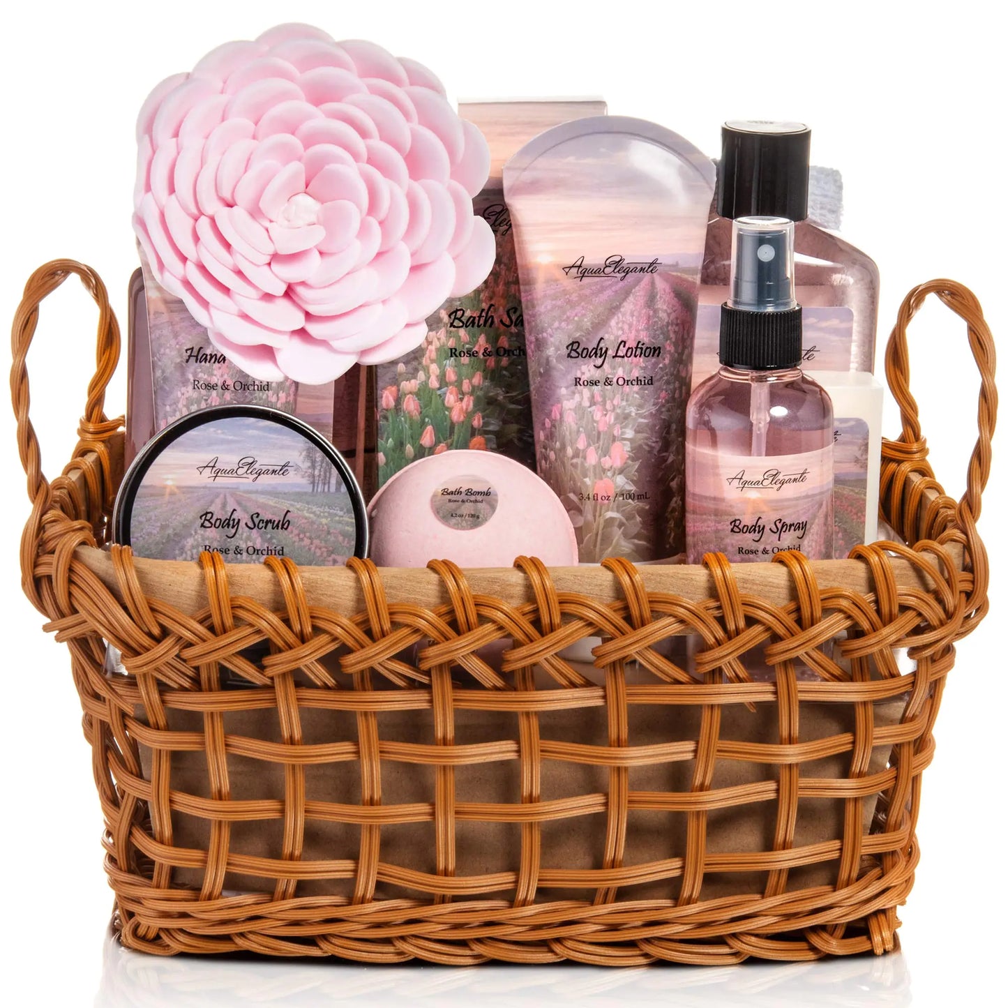 AlluraOne™   Luxury Spa Basket for Women - Rose & Orchid Bath Ensemble