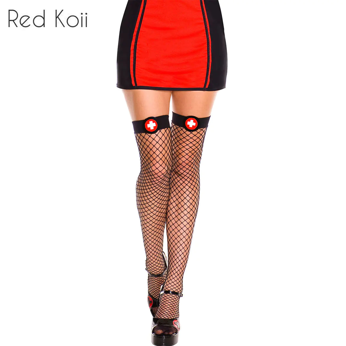 AlluraOne™   Nurse Thigh High Fishnet Stockings for Adults