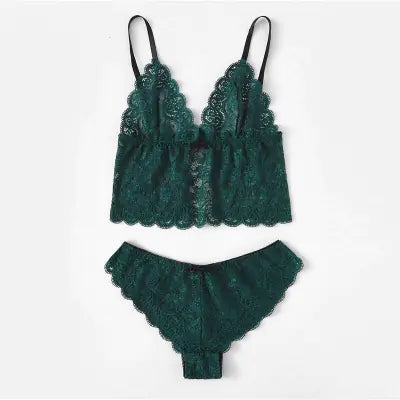 AlluraOne™   3-Piece Pajama Set with Lace Lingerie and Shorts