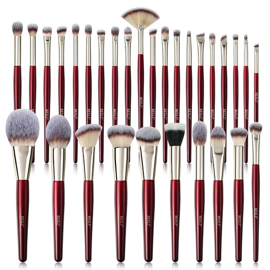 AlluraOne™   BEILI 30Pc Red Vegan Makeup Brush Set