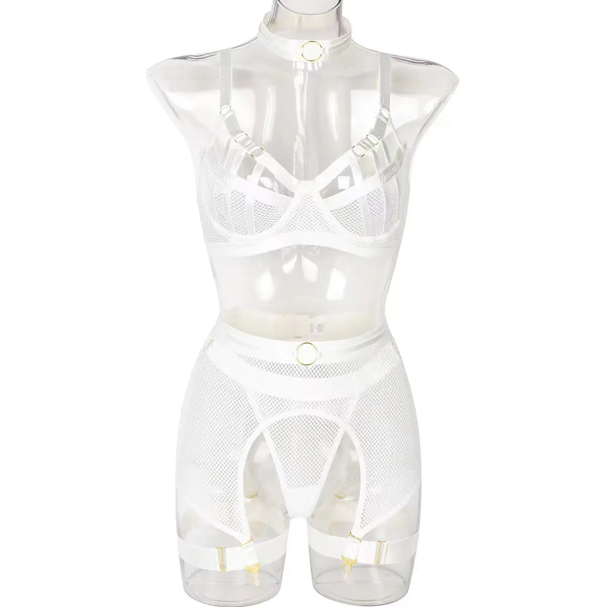 AlluraOne™   Fashionable Hollow Lace Lingerie Set with Metal Accents